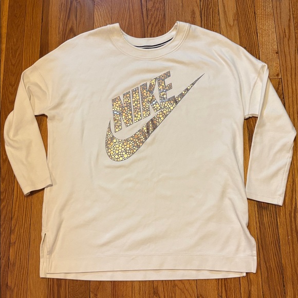 Nike Cream Tunic Sweatshirt Silver Rose Gold Logo XL - Picture 2 of 5
